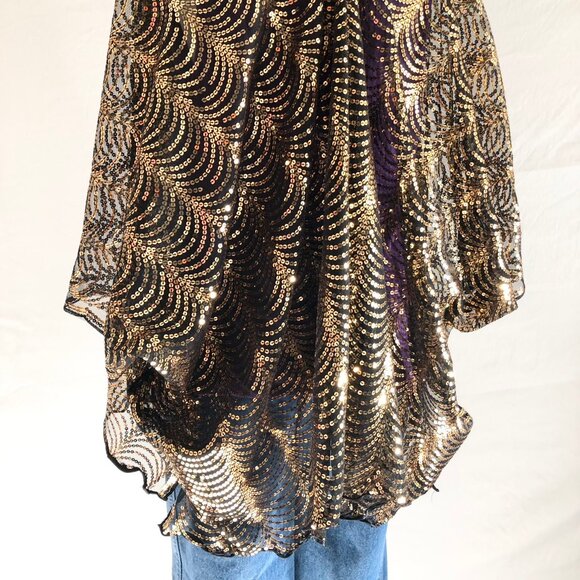 Bijorca Gold Sequin Short Kimono Scallop Wave Pattern Size OS - Picture 9 of 10